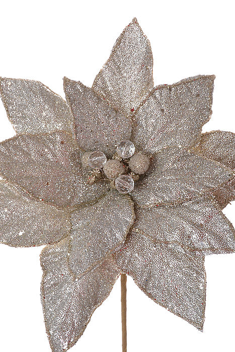 24&quot; Micro Beaded Sequins Poinsettia Stem Platinum
