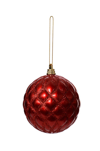 100Mm Design Ornament Ball With Glitter Red Pkg/4