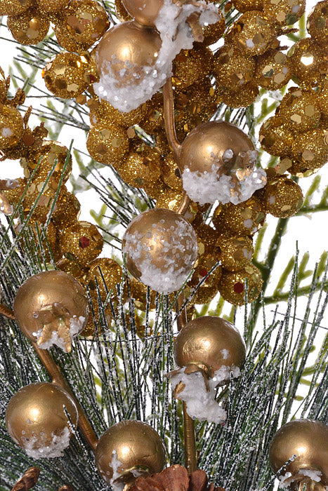 16.5" Metallic Waterproof Berry Pinecone Spray (Gold/Green)