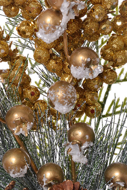 16.5" Metallic Waterproof Berry Pinecone Spray (Gold/Green)