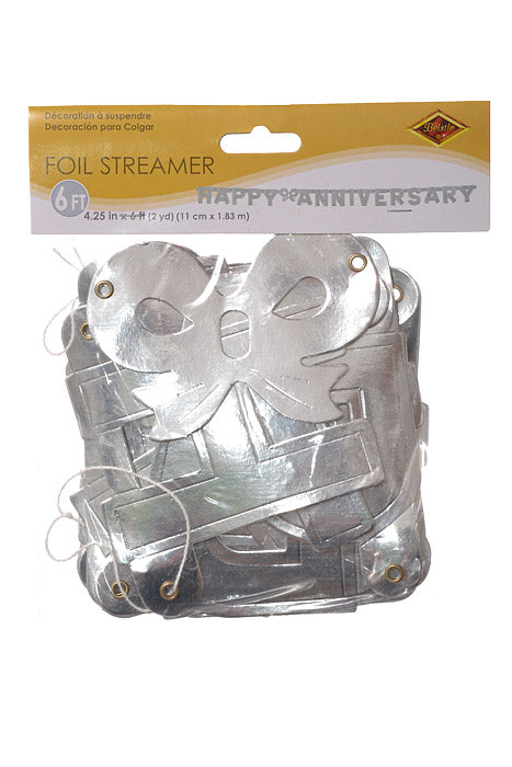 6Ft Happy Anniversary Streamer Silver