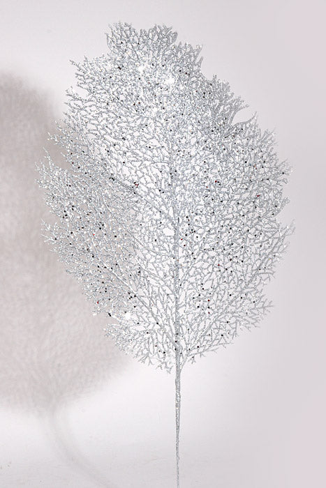25" Glitter Mesh Leaf Silver