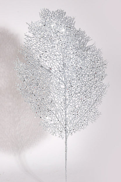25" Glitter Mesh Leaf Silver