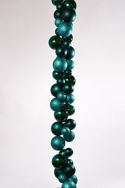 8Ft Shiny Matte Glitter Ball Garland Dark Green
