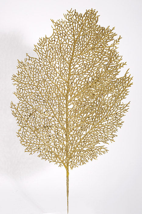 25" Glitter Mesh Leaf Gold