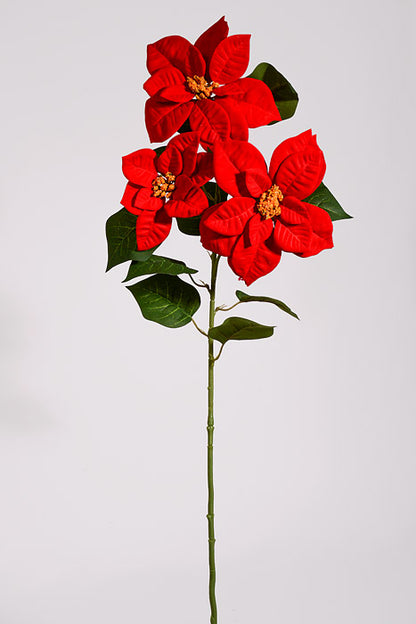 31" Velvet Poinsettia Spray Red