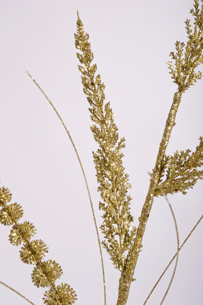 26" Glitter/Mica Triple Spike Grass Spray Gold