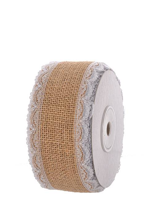 2.35" X 10yds Jute Burlap Ribbon  W/lace Natural/white