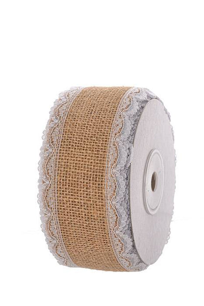 2.35" X 10yds Jute Burlap Ribbon  W/lace Natural/white