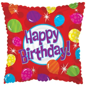 17&quot; Pillow Balloon Happy Birthday  Bright Balloons Red Pkg/10