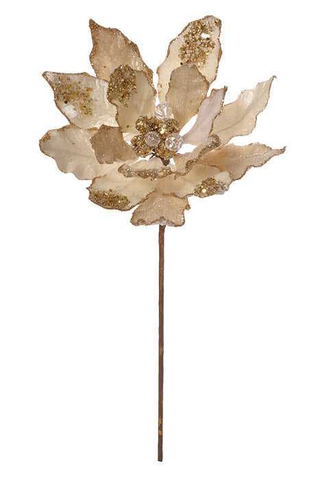 20" X 10" Heavy Jeweled Poinsettia Stem (Ivory/Gold)