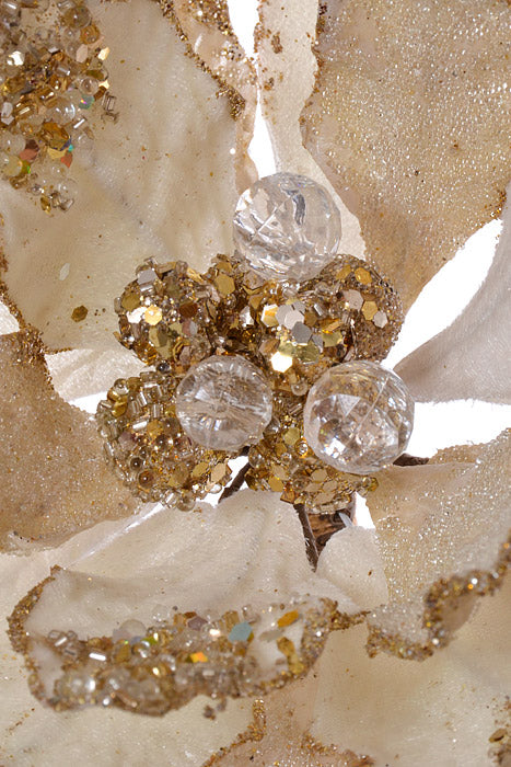 20" X 10" Heavy Jeweled Poinsettia Stem (Ivory/Gold)