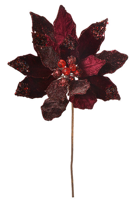 20" X 10" Heavy Jeweled Poinsettia Stem (Burgundy)