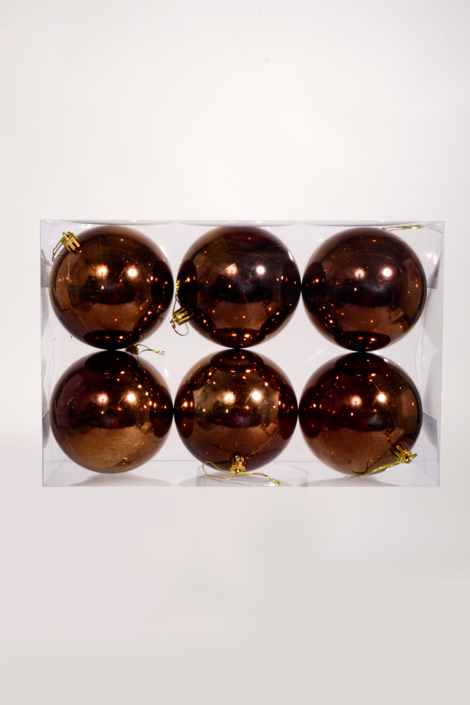 100Mm Shiny Plastic Ball Ornament Brown Pkg/6
