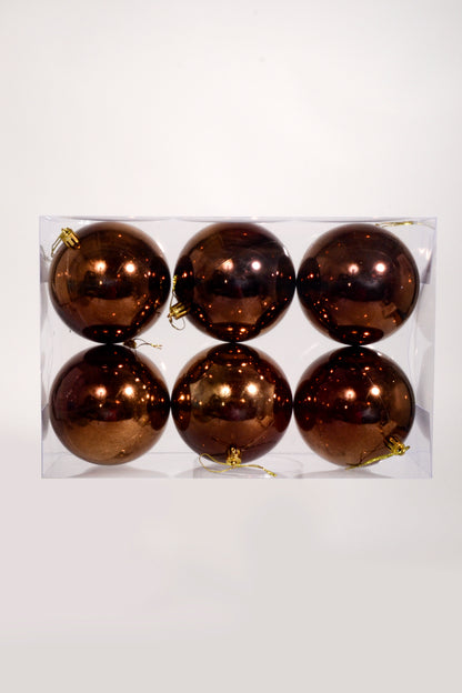 100Mm Shiny Plastic Ball Ornament Brown Pkg/6
