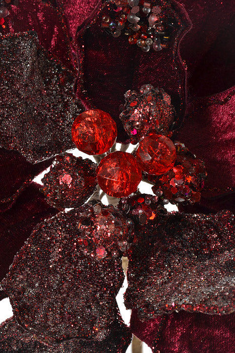 20" X 10" Heavy Jeweled Poinsettia Stem (Burgundy)