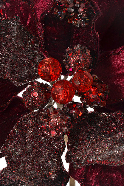 20" X 10" Heavy Jeweled Poinsettia Stem (Burgundy)