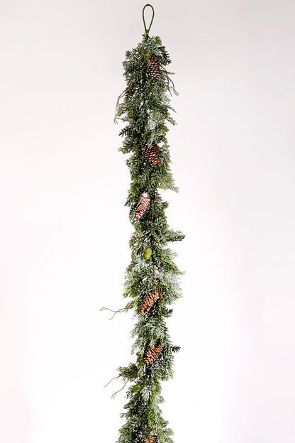 6Ft Frosted Pine Cone Garland Green