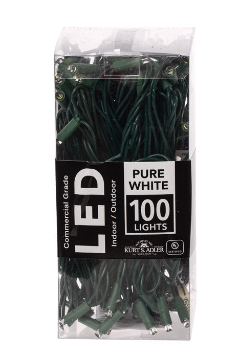 50Ft 100 Light Led With Green Wire Pure White