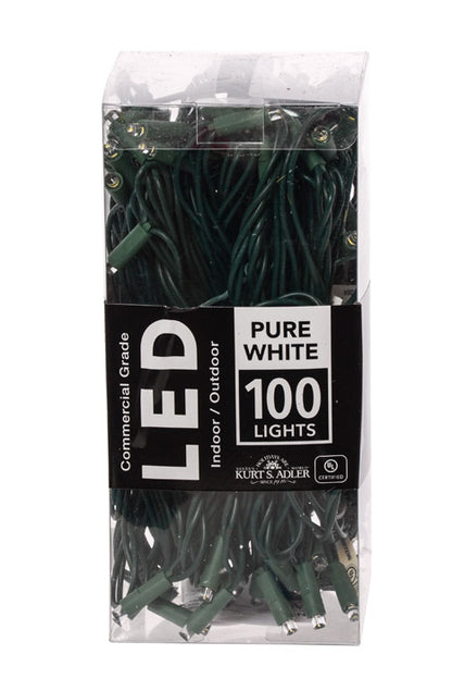 50Ft 100 Light Led With Green Wire Pure White