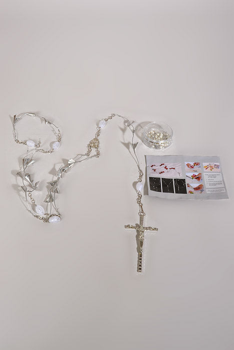 44" Eternal Rosary With Small Cross Silver