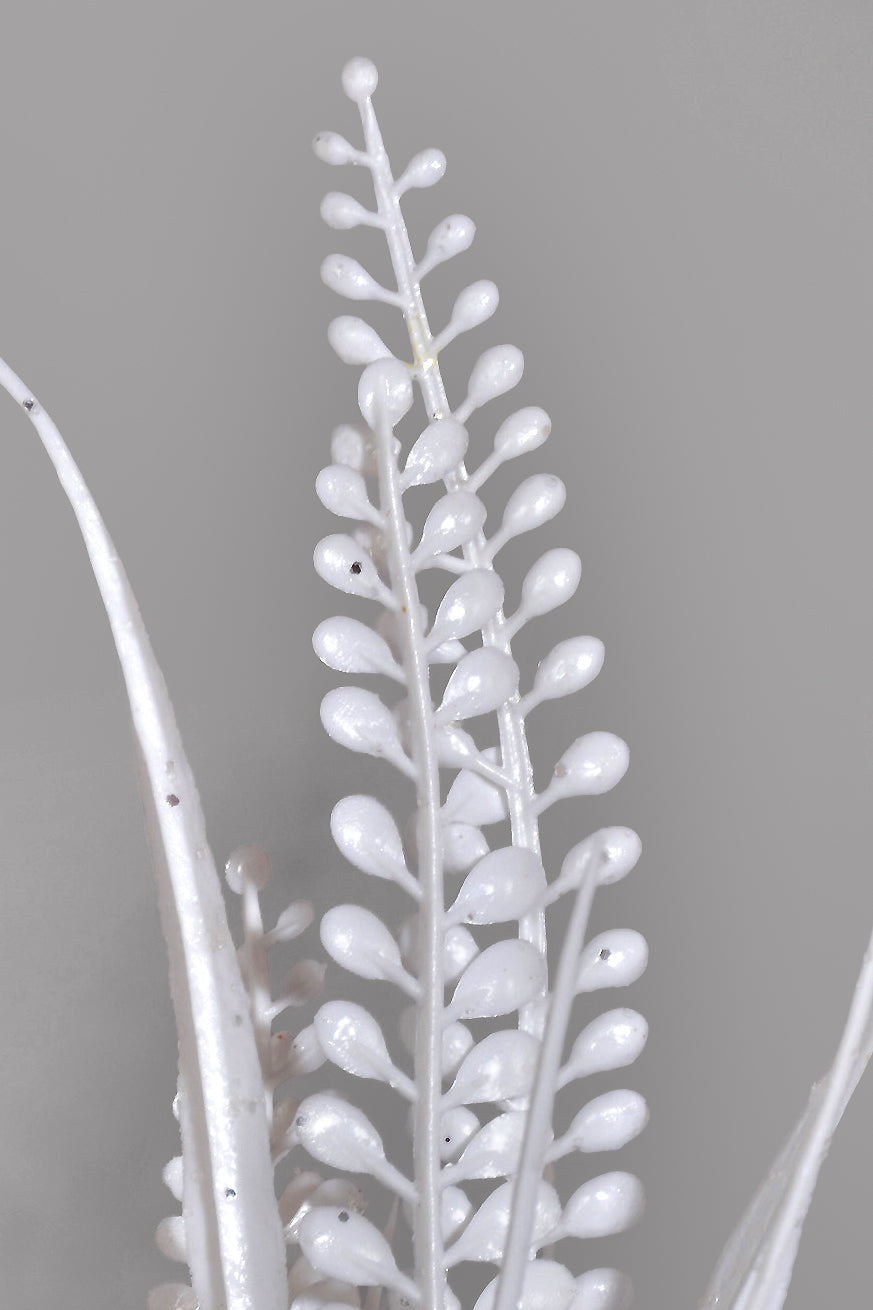 21" Artificial Plastic Button Fern White