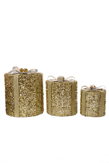 7.5"-10.5" Sequin Gift Box Champagne Set/3