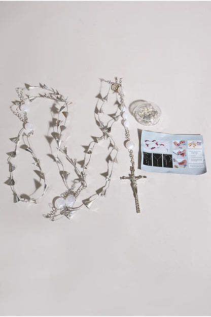 65" Eternal Rosary With Small Cross Silver