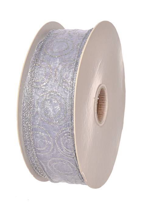 1-1/2" x 50Yds Wired Jupiter Ribbon White/Silver