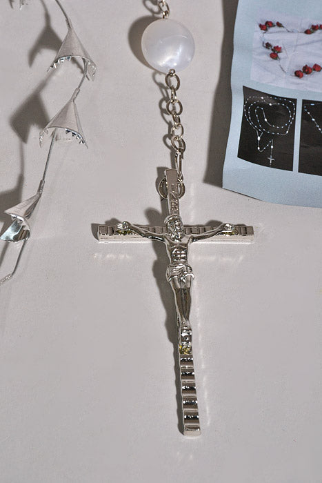 65" Eternal Rosary With Small Cross Silver