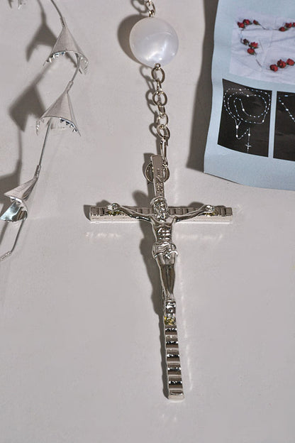 65" Eternal Rosary With Small Cross Silver