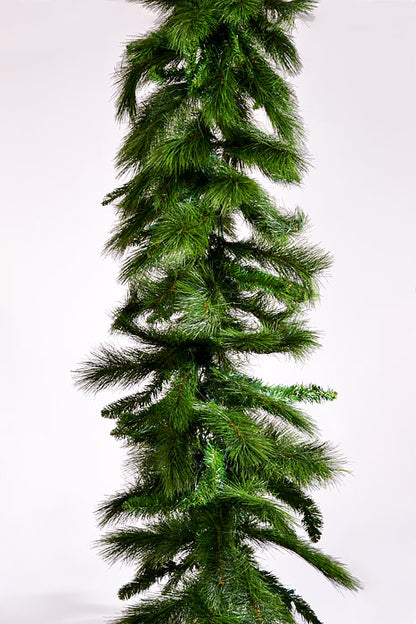 9Ft X 24" Long Needle Mixed Pine Garland With Led Lights Green