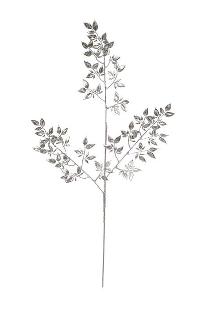 36" Glitter Mini Privet Leaf Spray Silver