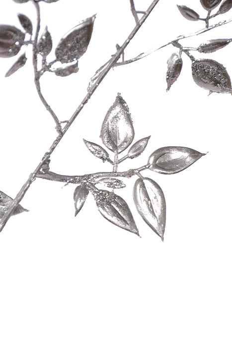 36" Glitter Mini Privet Leaf Spray Silver