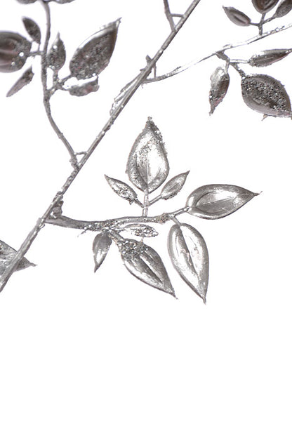 36" Glitter Mini Privet Leaf Spray Silver
