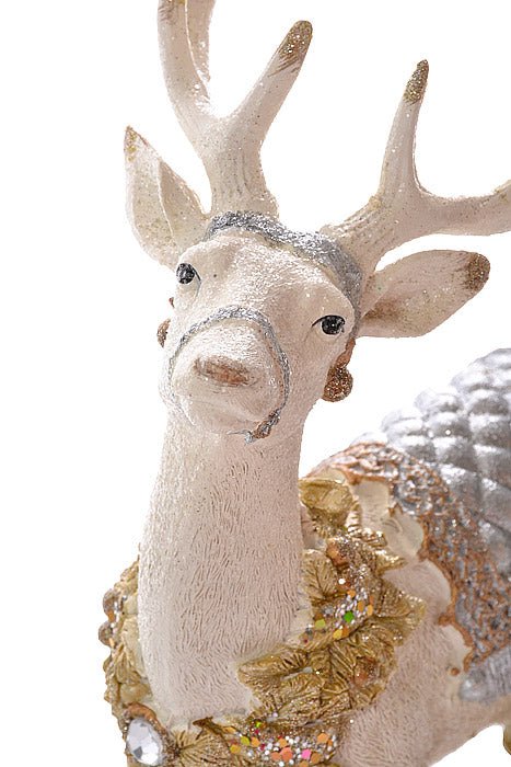 10" Resin Laying Deer With Glitter Saddle &amp; Blanket Ivory/Champagne