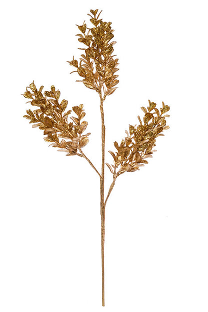 21" Glitter Leaves Spray Gold