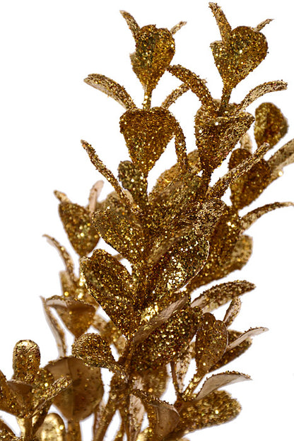 21" Glitter Leaves Spray Gold