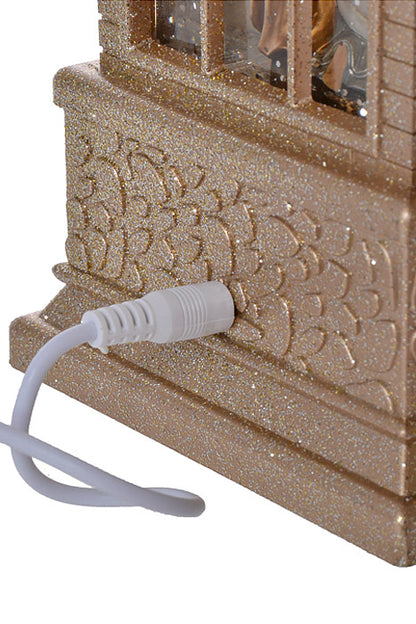 16" Led Battery Timer Nativity Church Water Globe Champagne