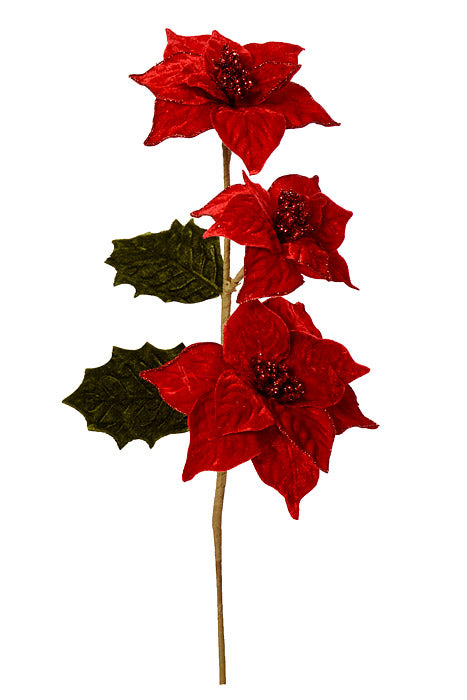 23" Velvet Poinsettia Spray Red