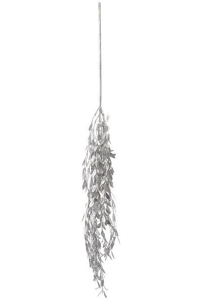 34" Glitter Leaf Hanging Spray Silver
