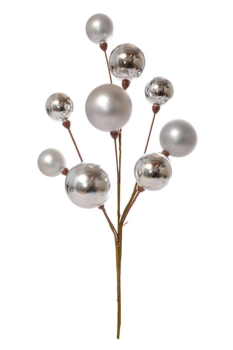 17" Mixed Plastic Ball Ornament Spray Silver