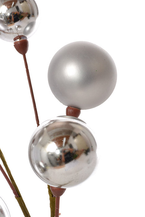 17" Mixed Plastic Ball Ornament Spray Silver