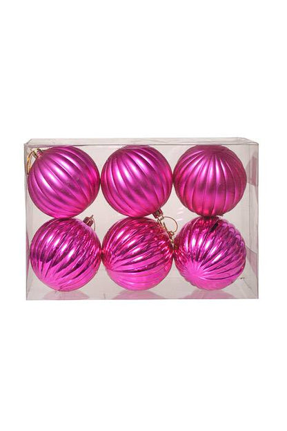 3" Shiny &amp; Matte Plastic Pumpkin Ball Fuchsia Pkg/6