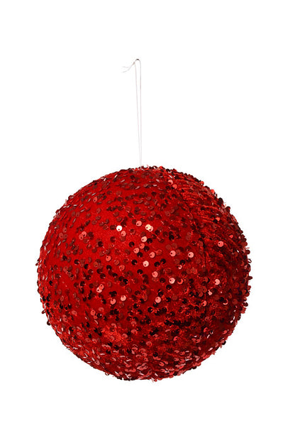 8" Sequin Ball Ornament Red