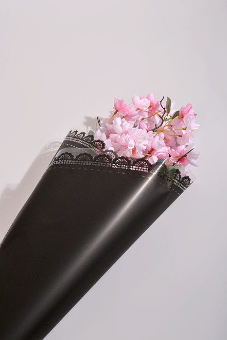 22.5" Flower Cellophane Wrap Paper Black Pkg/20