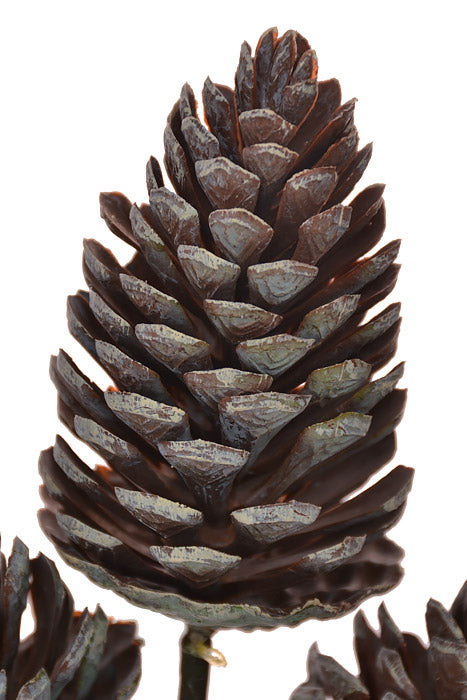12" Plastic Pine Cone Pick Brown/Green