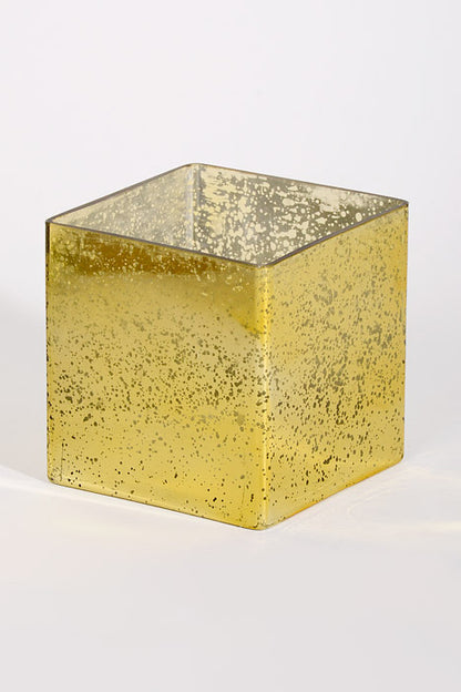 5" X 5" X 5" Mercury Square Glass Vase Gold