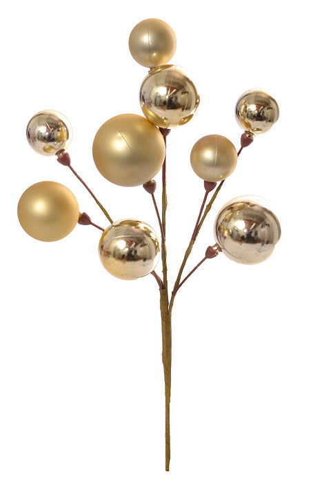 17" Mixed Plastic Ball Ornament Spray Gold