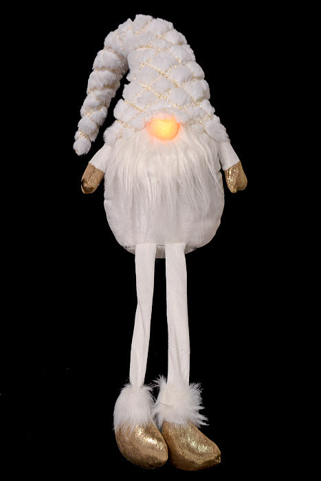 30" Sitting Gnome With Light White/Gold